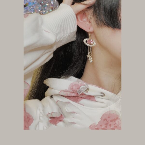 Exquisite Saturn Long White Stone Earrings