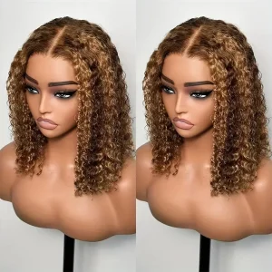 Highlight Color Short Bob Wigs Deep Wave 13x4 Lace Frontal Wigs Brazilian Human Hair Deep Curly Full Frontal Bob Wig Ombre Color