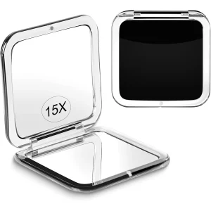 Compact 15X Magnifying Makeup Mirror for Travel Small Pocket Mirror-Handheld, Foldable Portable 2-Sided Mirror for Purses Square