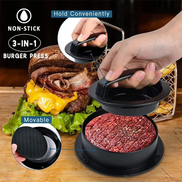 1PC-Plastic PP manual hamburger non-stick round rice cake mold press meat pie maker hamburger shape press meat device