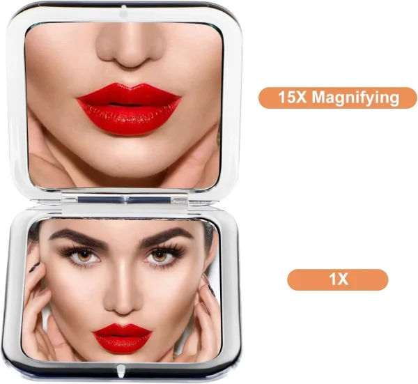Compact 15X Magnifying Makeup Mirror for Travel Small Pocket Mirror-Handheld, Foldable Portable 2-Sided Mirror for Purses Square - Image 2
